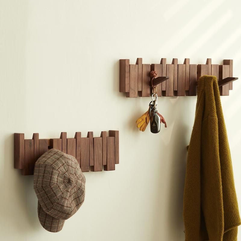Wall-Mounted Folding Coat Hanger–  6 Wooden Hooks