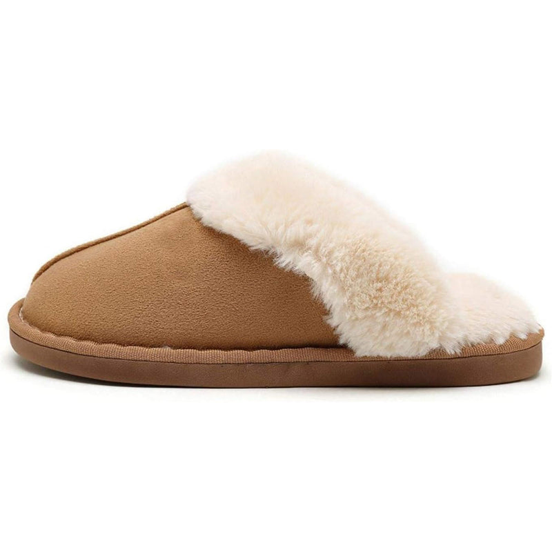 Women’s Fuzzy Suede Slippers – Fluffy Slip-On House Shoes with Anti-Skid Sole