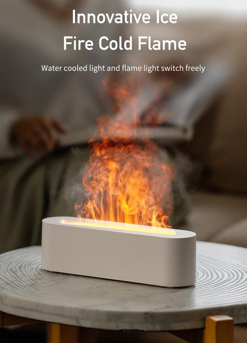 Flame Humidifier & Essential Oil Diffuser – USB 7-Color LED Fireplace Effect for Home & Bedroom