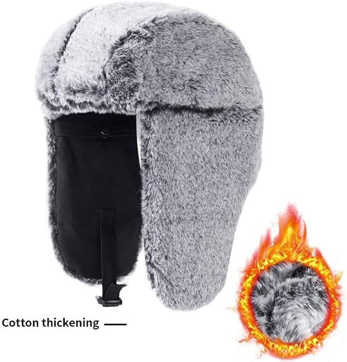Cold Resistant Trapper Hat – Unisex Waterproof Faux Fur Lined Hat with Ear Protection
