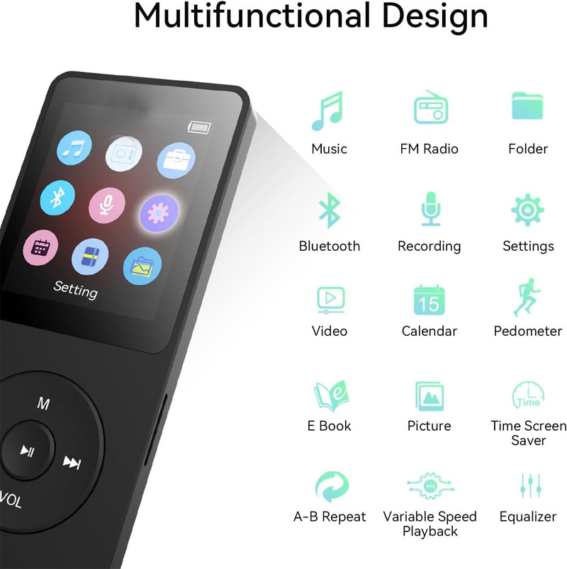 Rechargeable MP3 Player with Bluetooth 5.3 & Voice Recorder