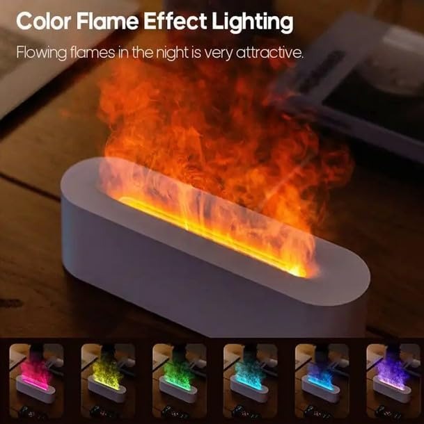 Flame Humidifier & Essential Oil Diffuser – USB 7-Color LED Fireplace Effect for Home & Bedroom