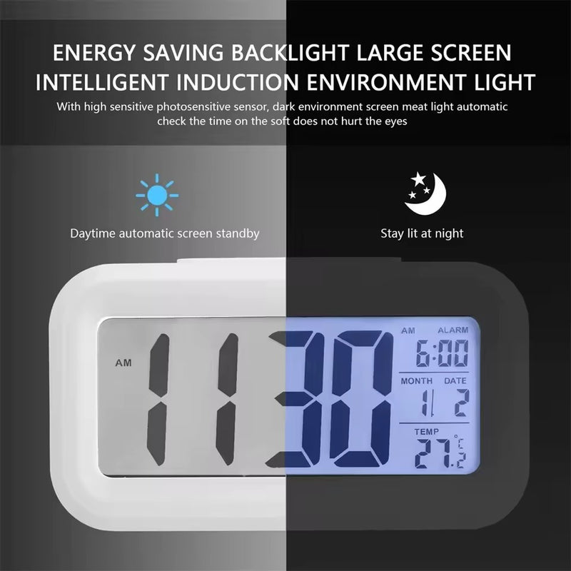 Cute Digital Alarm Clock – LCD Display with Temperature Nightlight & Snooze Perfect for Bedside Table