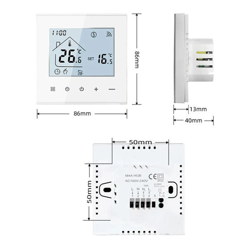 Smart WiFi Thermostat – 16A Touchscreen Controller for Floor Heating Works with App Control