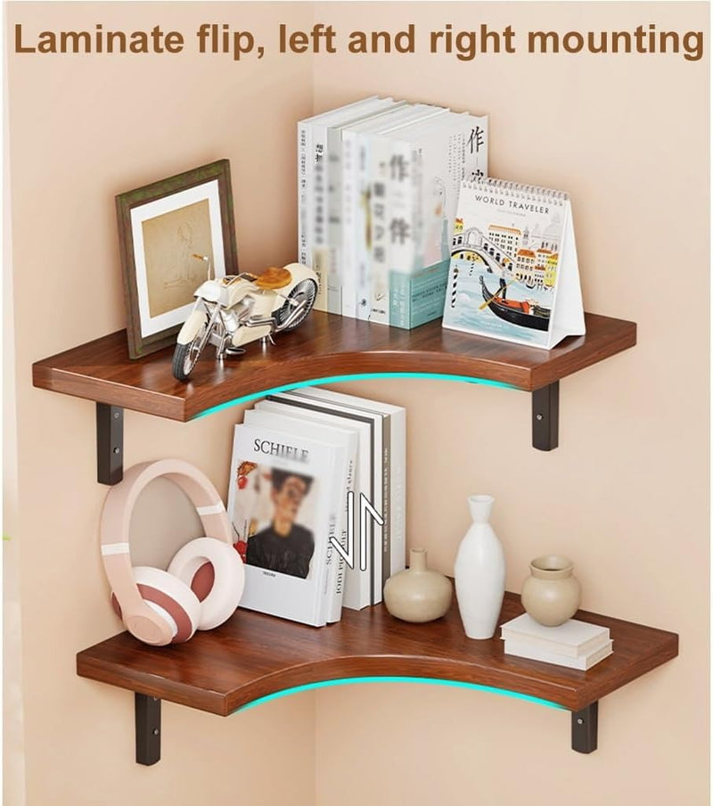 Solid Wood Corner Floating Shelves – 3 Piece Rustic Wall Display Storage