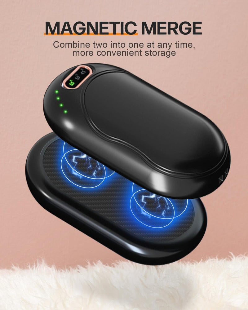 Rechargeable Magnetic Hand Warmers –  2-Pack 5000mAh Double-Sided Heating with 3 Levels