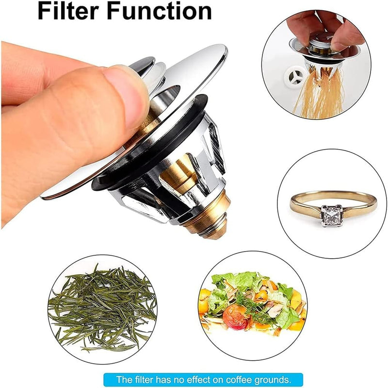 Universal Pop-Up Sink Plug 35–44mm –  Set of 3 Chrome Brass & Stainless Steel Drain Stopper