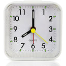 Silent Sweep Square Analog Alarm Clock – Battery Powered Non-Ticking with Snooze & Light