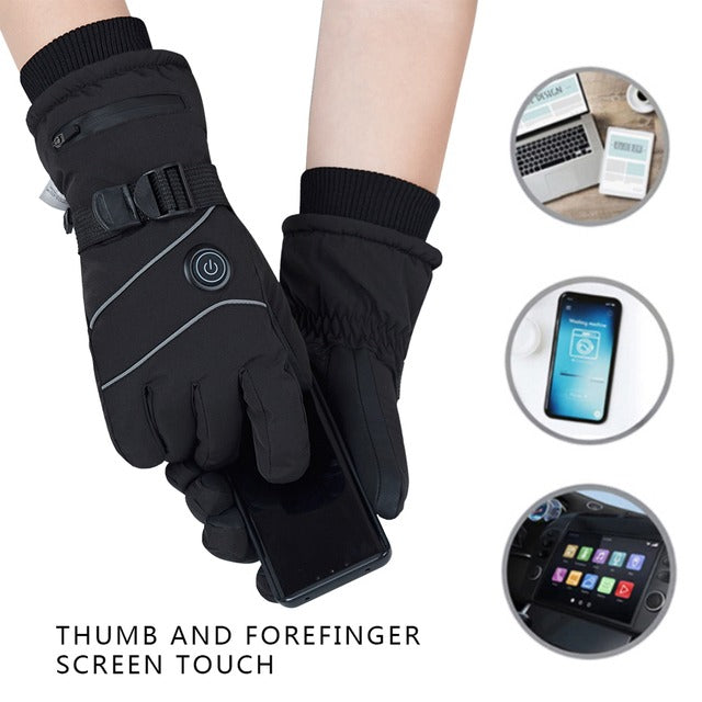 Fleece-Lined Electric Heated Gloves – Adjustable 3 Heat Levels Touchscreen-Friendly Windproof