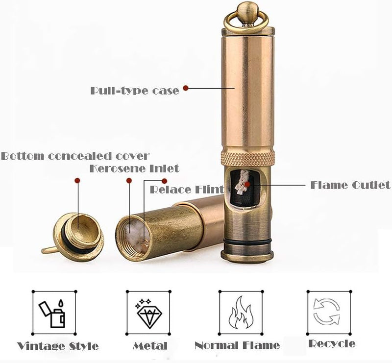 Brass Flint Fire Starter– Copper Trench Style Vintage Kerosene Lighter