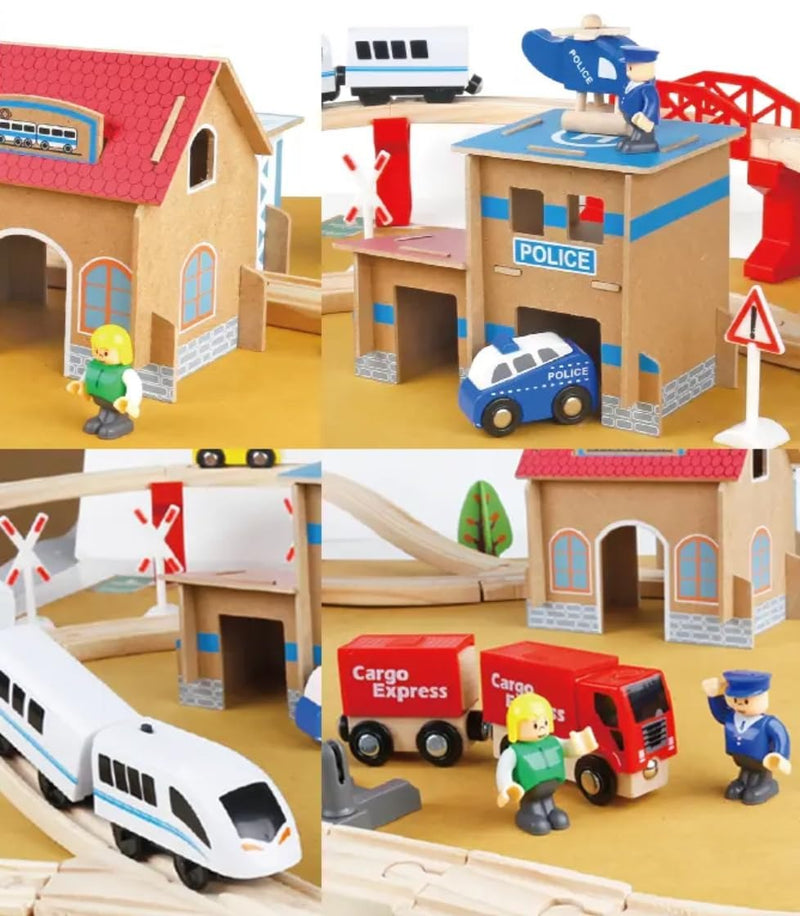Wooden Train Set with Tracks & Station 88-Pieces – Compatible with Thomas Electric Train for Kids 3+