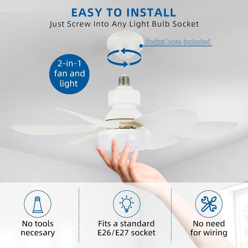 Compact Silent Ceiling Fan-Integrated Ceiling Light - Three Light Settings with Remote