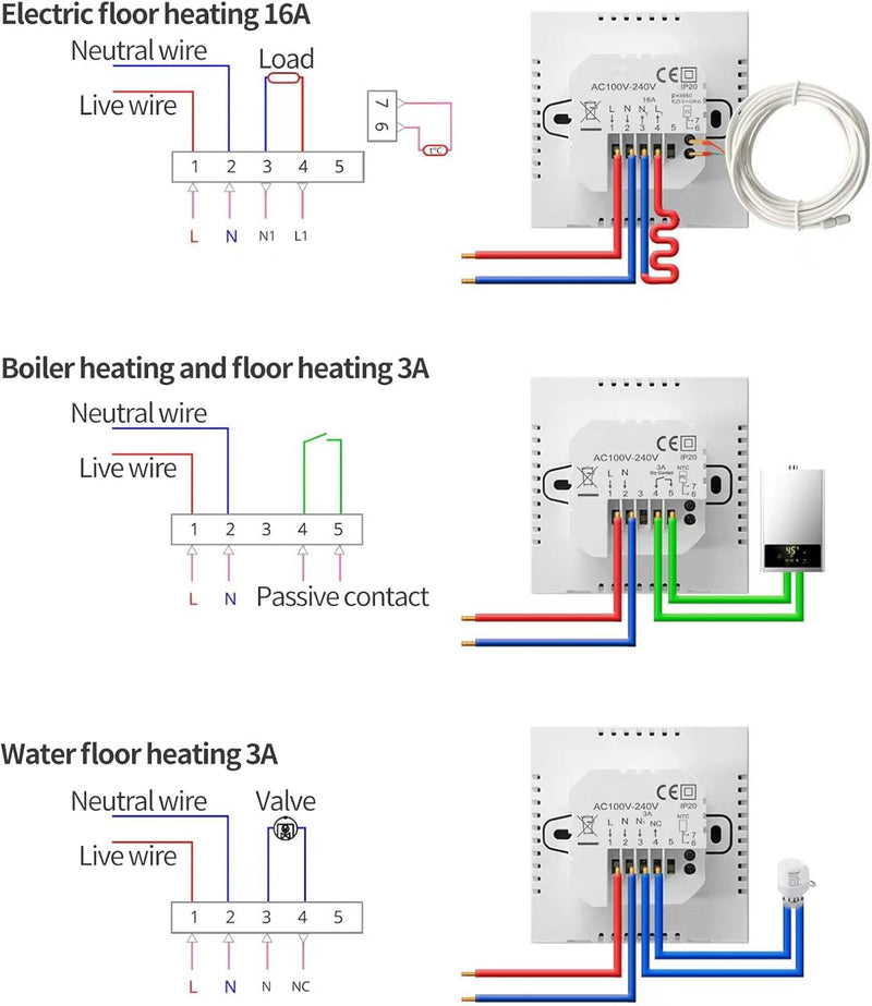 Smart WiFi Thermostat – 16A Touchscreen Controller for Floor Heating Works with App Control
