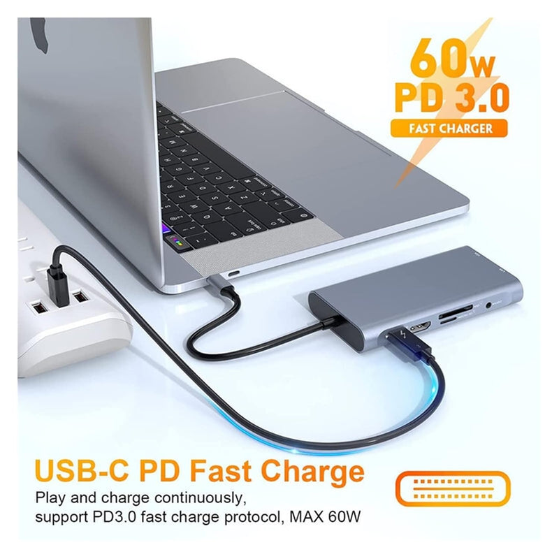 USB-C Docking Station 10-in-1 – Dual Monitor HDMI VGA RJ45 Ethernet USB Ports