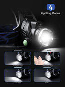 Professional Rechargeable Headlamp - Waterproof Headlight with 4 Modes