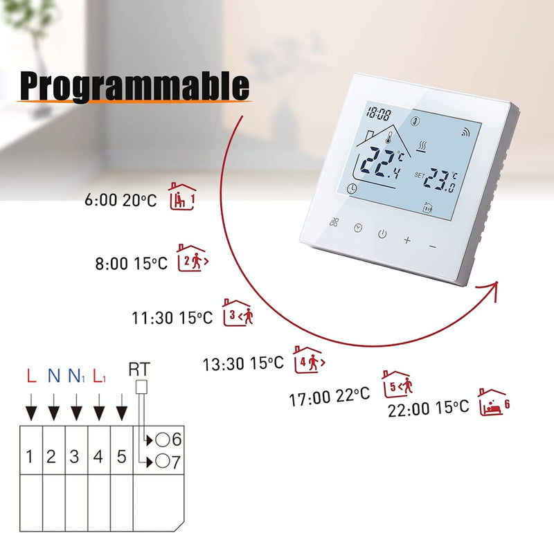 Smart WiFi Thermostat – 16A Touchscreen Controller for Floor Heating Works with App Control
