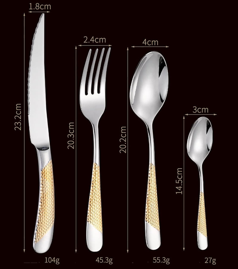 Gold Hammered Flatware 24-Piece Set – Stainless Steel Cutlery Set Includes Knives Forks & Spoons