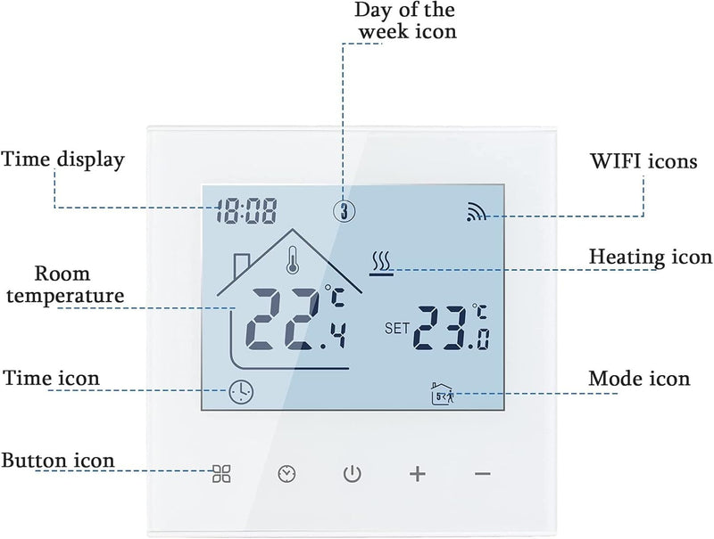 Smart WiFi Thermostat – 16A Touchscreen Controller for Floor Heating Works with App Control