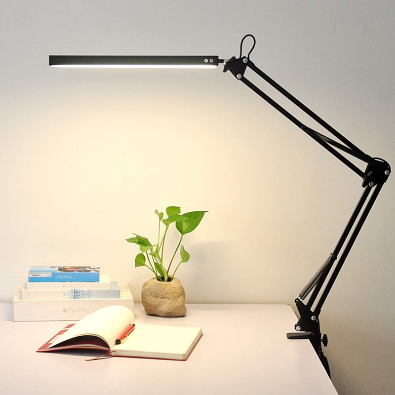 LED Desk Lamp with Clamp - 3 Color Modes with 10 Brightness Levels and Adjustable Arm