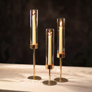 Glass Candlestick Holder Set of 3 – Modern Taper Candle Holders Table Centerpiece & Fireplace Decor