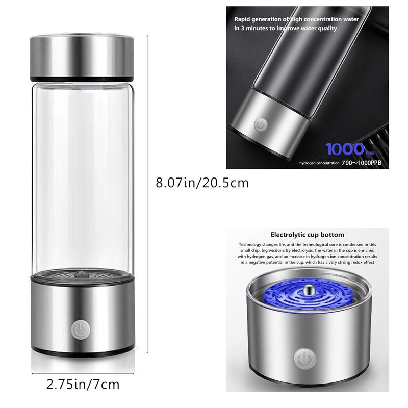 Hydrogen Water Generator Bottle – 420ml Portable Ionizer Rechargeable for Healthy Drinking Anywhere