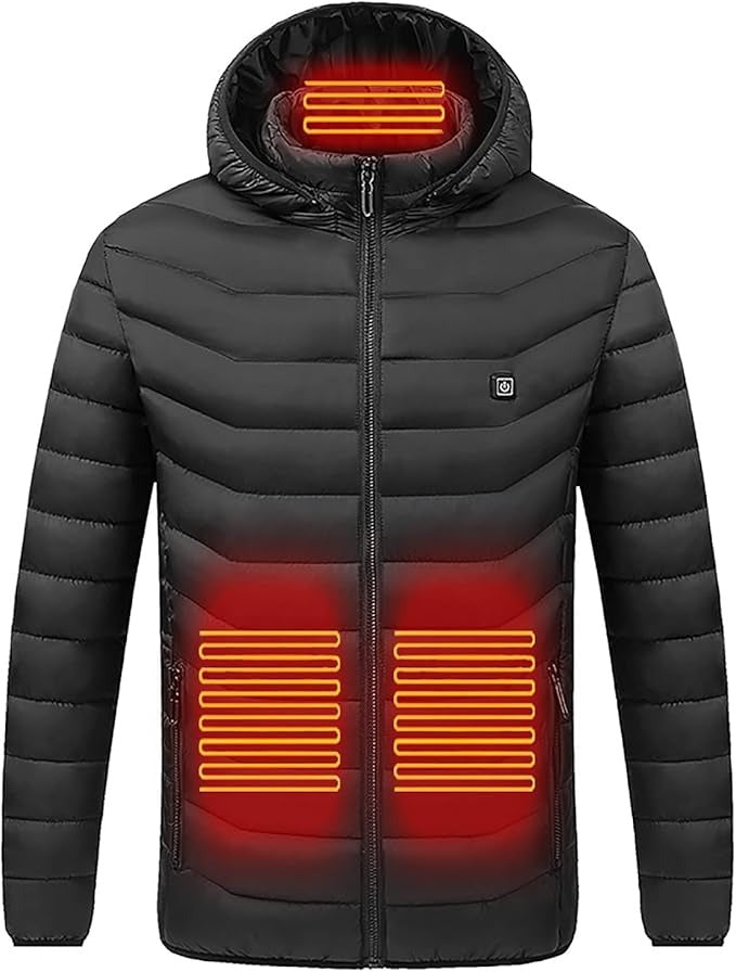 Unisex Heated Winter Jacket – 9 Heating Zones Lightweight Quilted Coat with Hood