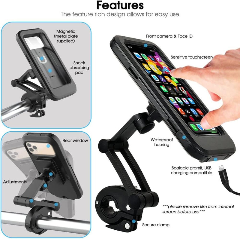 Waterproof Bike Phone Holder Case – 360° Rotating Handlebar Holder for 5"-7" Smartphones