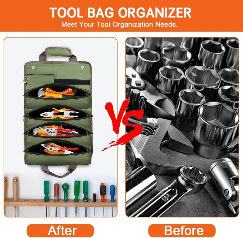 Heavy Duty Roll Up Tool Bag – Portable Multi-Compartment Tool Organiser