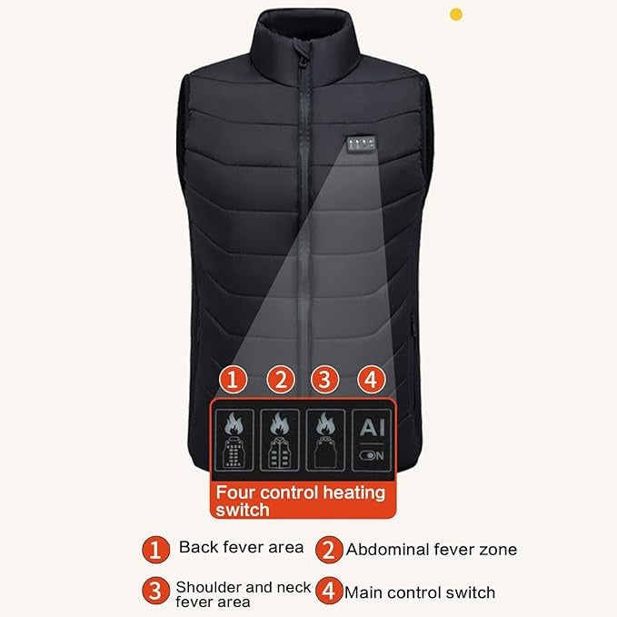 USB Heated Gilet – Rechargeable Winter Jacket with 4 Heat Settings and 28 Heating Zones