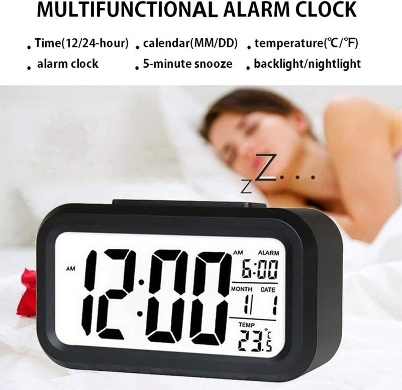 Cute Digital Alarm Clock – LCD Display with Temperature Nightlight & Snooze Perfect for Bedside Table