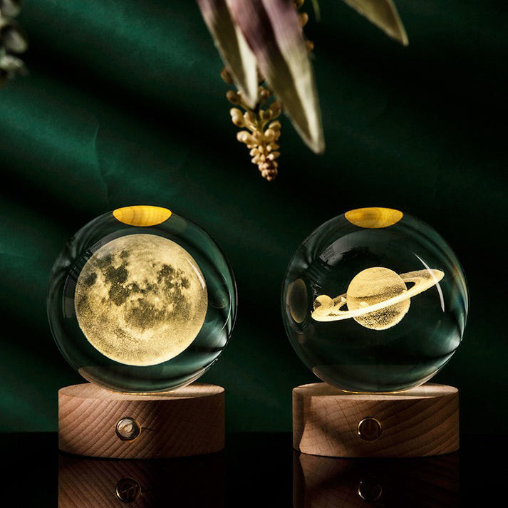 3D Crystal Ball Night Light – Luminous Decorative Ball Table Lamp with Wooden Base