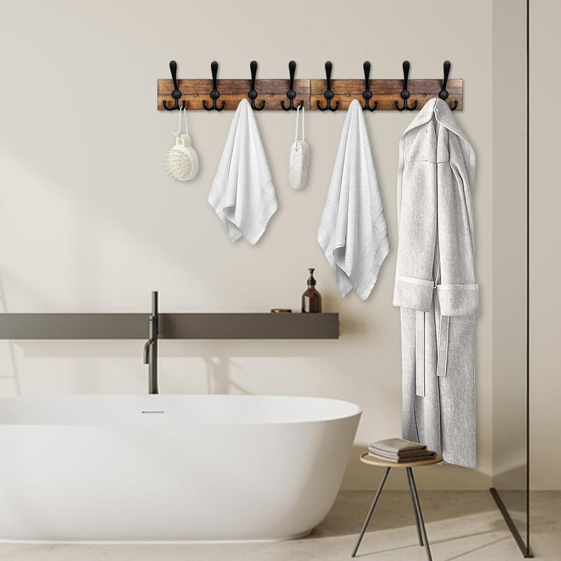 Wall-Mounted Wooden Coat Rack – Solid Pine Wood with 5 Triple Hooks