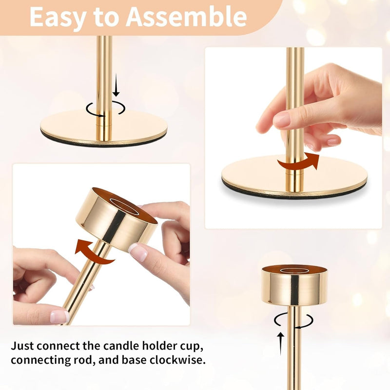 Glass Candlestick Holder Set of 3 – Modern Taper Candle Holders Table Centerpiece & Fireplace Decor