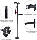 Folding Walking Stick with Light – Telescopic Double Handle Trekking Pole for Seniors