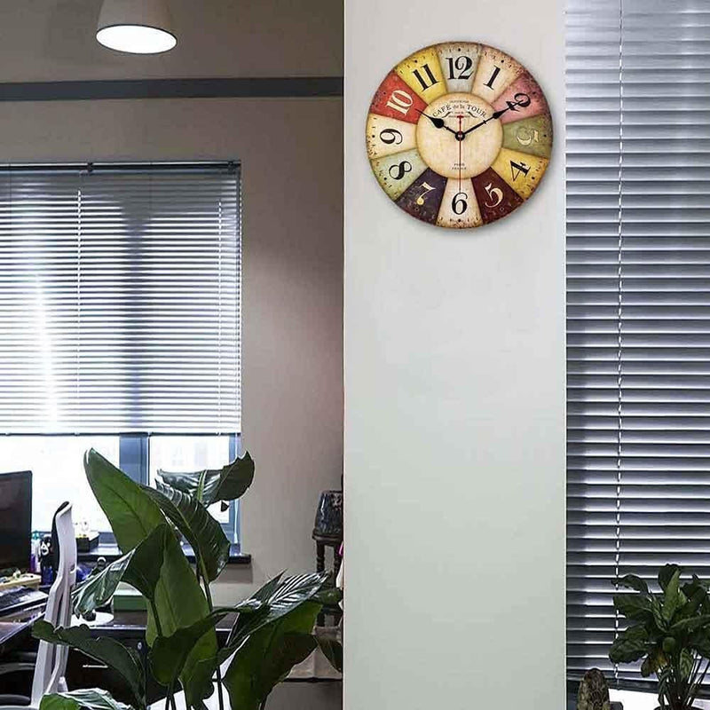 Cafe Tour 12" Silent Wall Clock – Battery Operated Modern Design for Living Room Decor