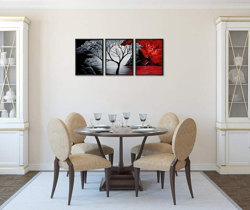 3-Piece Abstract Landscape Canvas Wall Art – Clouds & Trees Framed Modern Oil Painting
