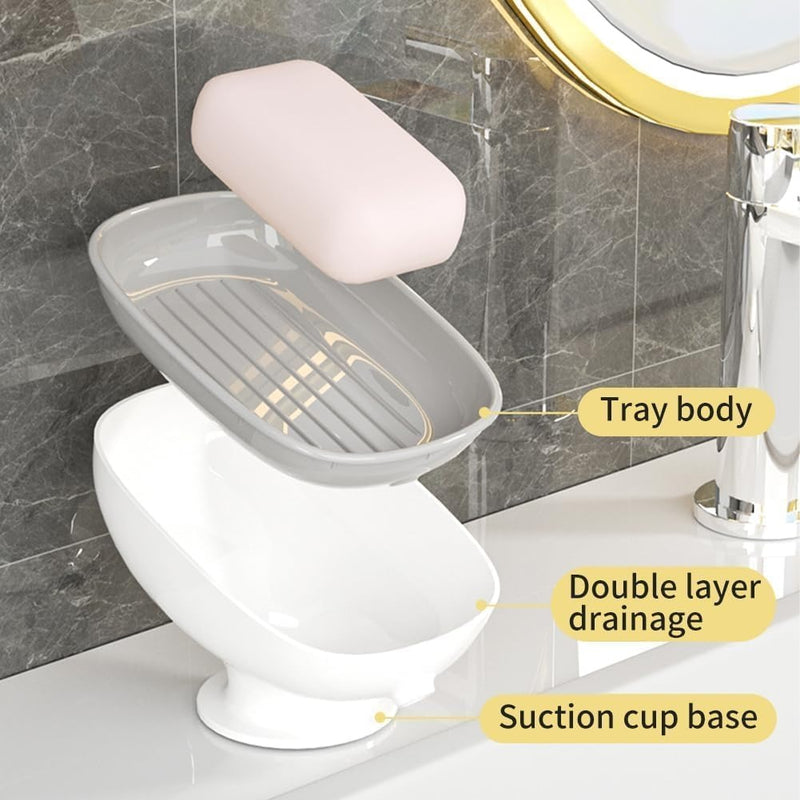 Self-Draining Soap Holder Set Of 2 – Bar Soap Dish with Suction Cups for Sink Kitchen & Bathtub