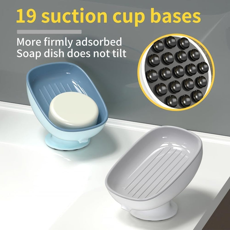 Self-Draining Soap Holder Set Of 2 – Bar Soap Dish with Suction Cups for Sink Kitchen & Bathtub