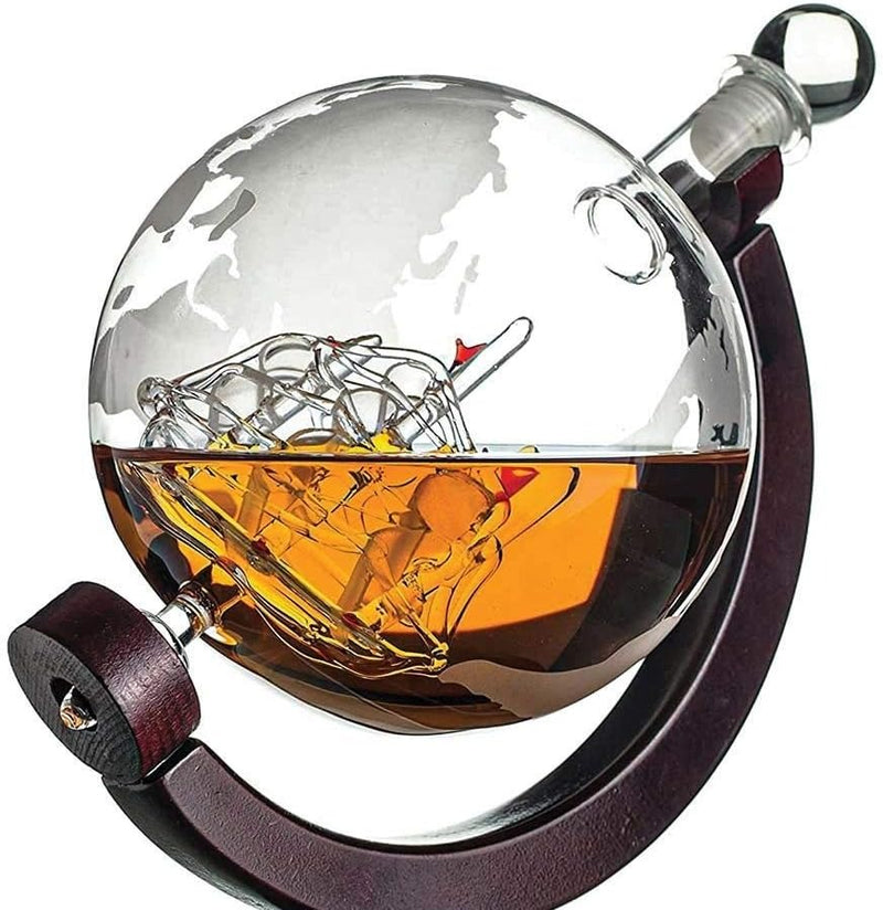 Globe Whiskey Decanter Set – 850ml Handcrafted Glass with 2 Globe Glasses