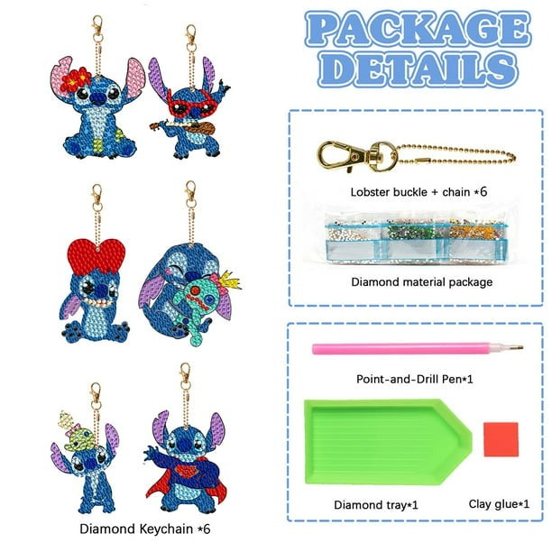 Stitch Diamond Painting Keychain Set – DIY 6-Piece Double-Sided Rhinestone Kit