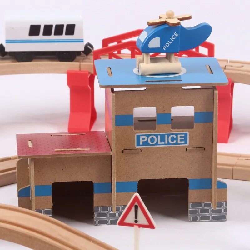 Wooden Train Set with Tracks & Station 88-Pieces – Compatible with Thomas Electric Train for Kids 3+