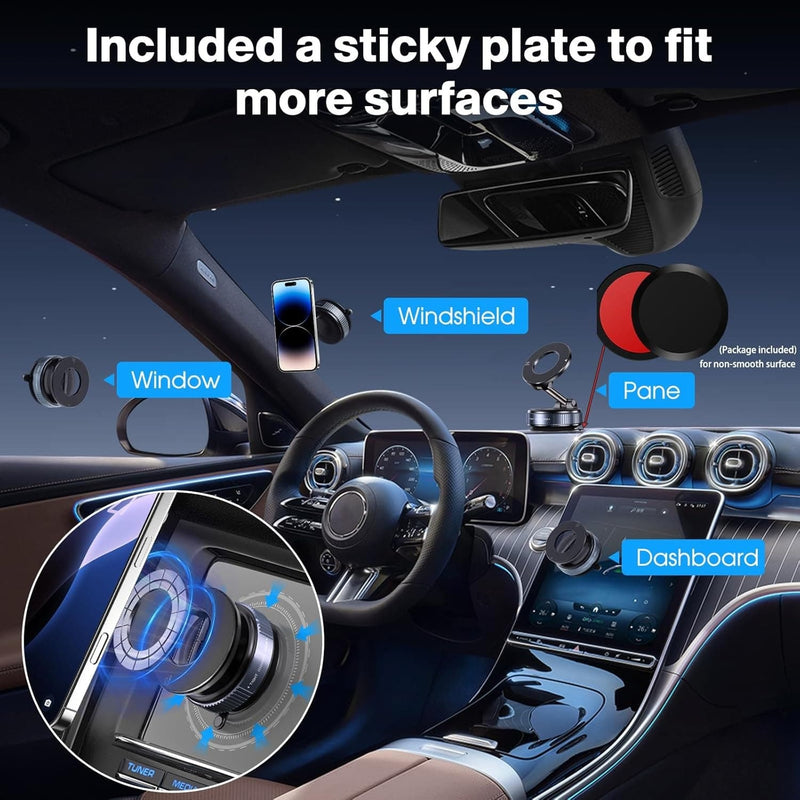 Magnetic Car Phone Holder – Foldable 360° Rotating Car Phone Mount