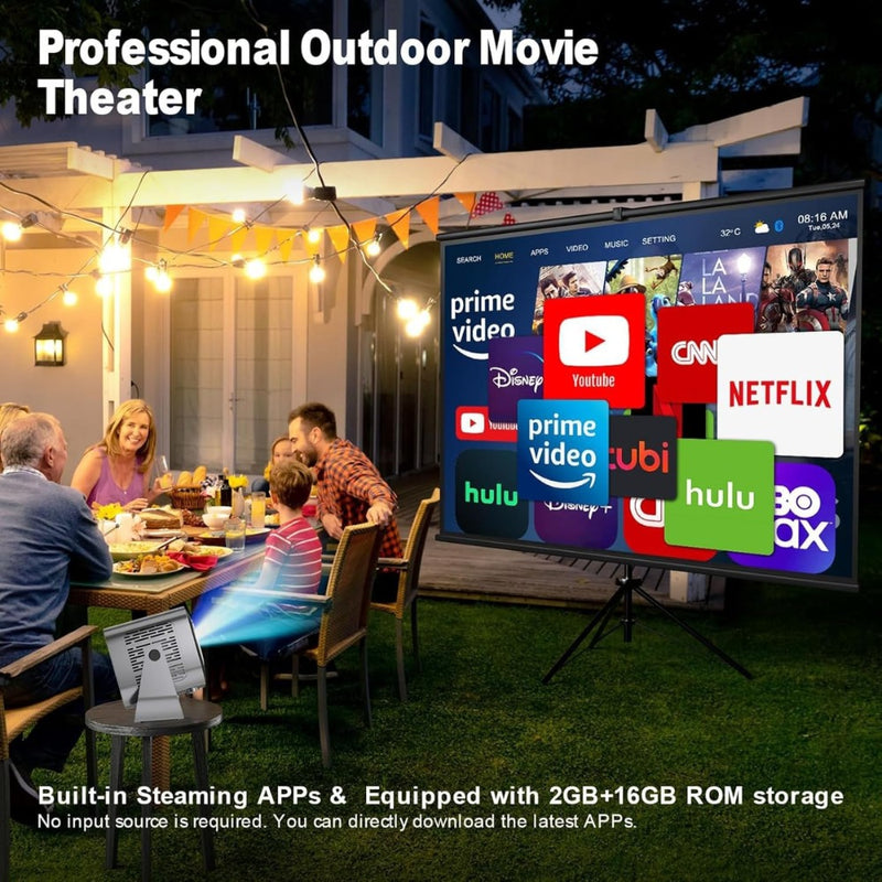 Smart WiFi Bluetooth Projector – 4K Support HDR10 Android 13 Auto Keystone & Focus