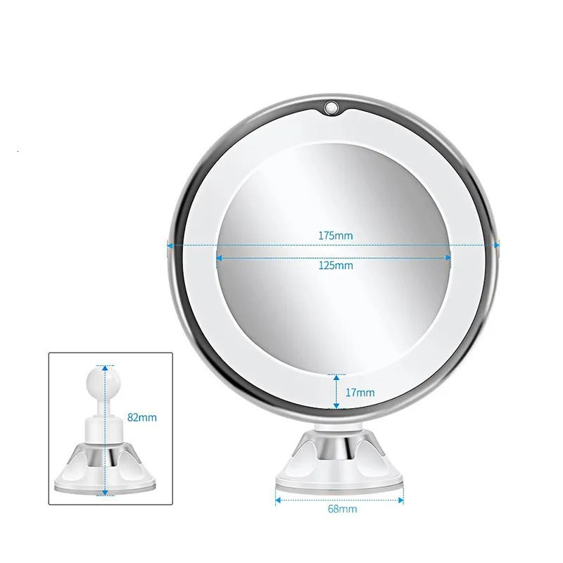LED Makeup Vanity Mirror with 10x Magnification – Light Button Strong Suction Cup for Home & Travel