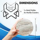 Set of 6 Marble Sandstone Ceramic Coasters with Holder & Cork Base