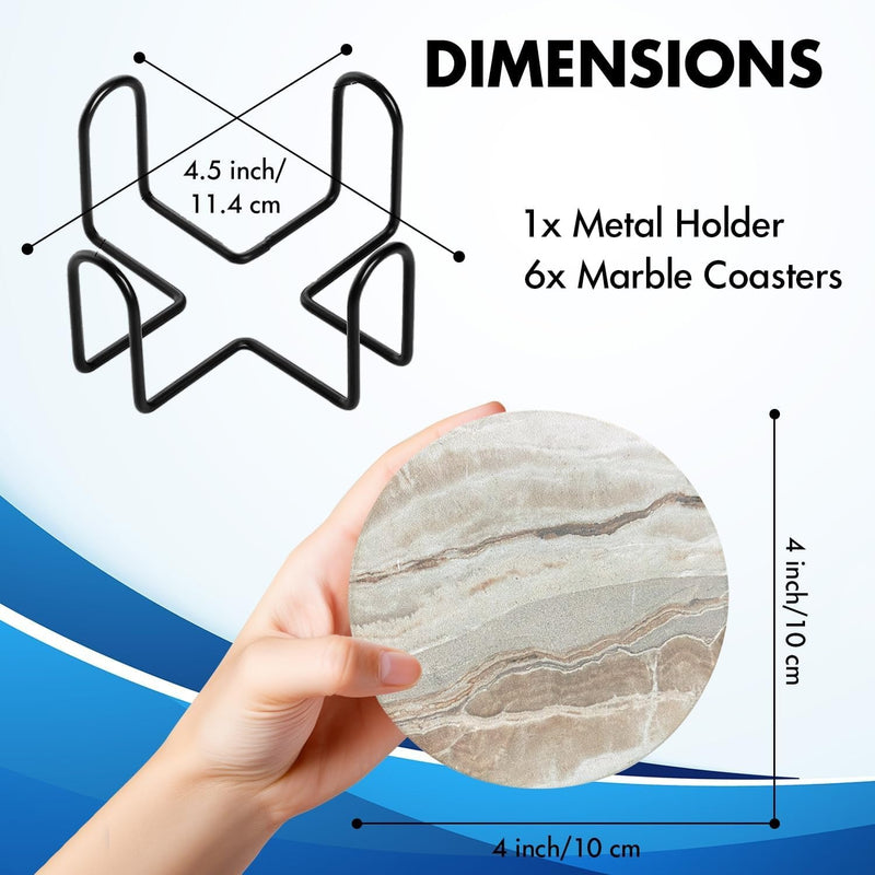 Set of 6 Marble Sandstone Ceramic Coasters with Holder & Cork Base