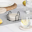 Set of 6 Marble Sandstone Ceramic Coasters with Holder & Cork Base
