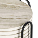 Set of 6 Marble Sandstone Ceramic Coasters with Holder & Cork Base