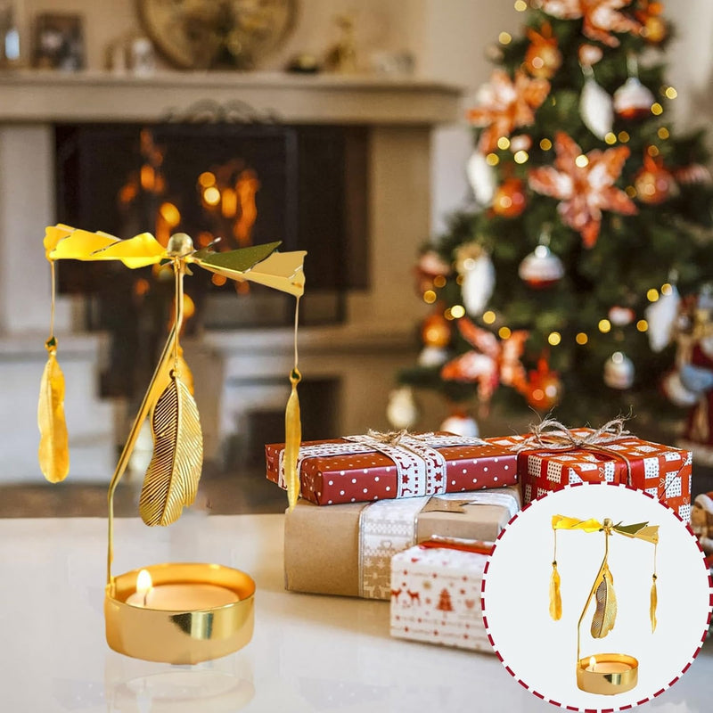 Pack of 2 Metal Rotary Candle Holder – Spinning Tea Light Carousel Candlestick