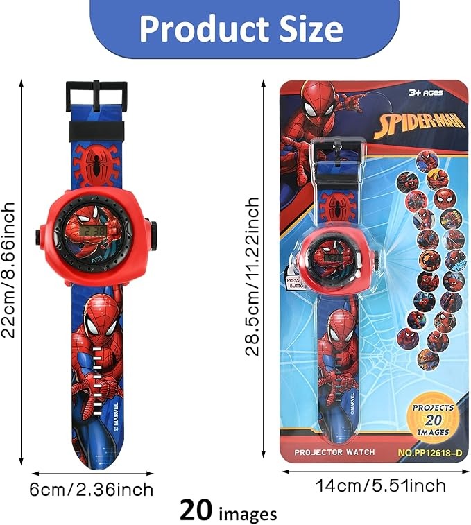 Spiderman Kids Digital Projector Watch – 3D Cartoon Projection Toy Wristwatch